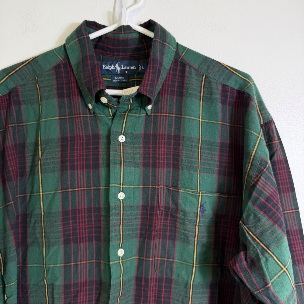 Polo Ralph Lauren Button Down Men Large Plaid Blaire Cotton Long Sleeve Shirt